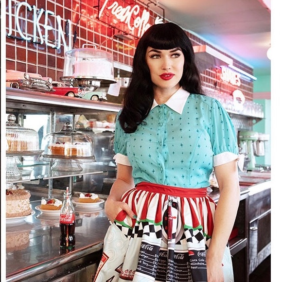 Unique Vintage Tops - NWOT Unique Vintage Coca Cola Collection Retro Style Teal Star Atomic Blouse